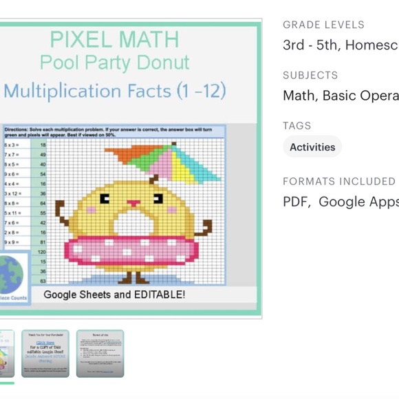 FREE KIDS MATH ACTIVITY -Digital Pixel Art Math Activity On My TPT Store - Picture 2 of 11